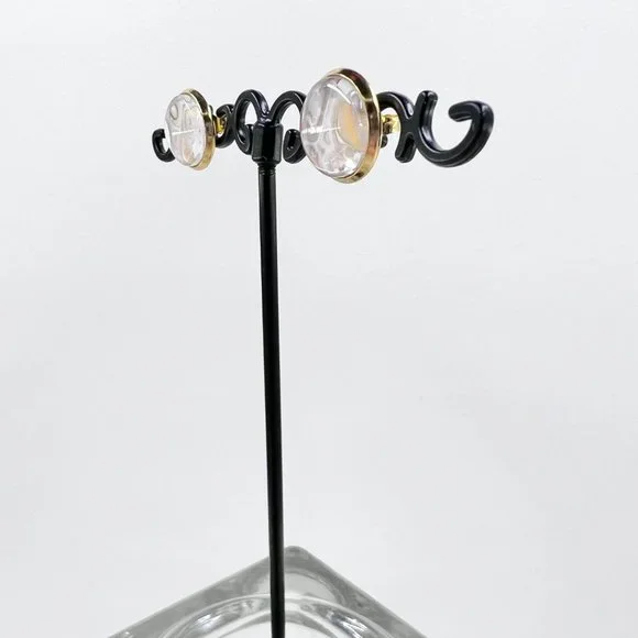 New / Handcrafted - Gold, Cream & Orange Shiny Gold Tone 12mm Stud Earrings - Picture 4 of 7